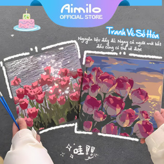 【Aimilo Tranh sơn dầu số hóa KÈM KHUNG mini nhỏ 20x20 cặp đôi phong cảnh anime phật - Tranh tô màu theo số hóa