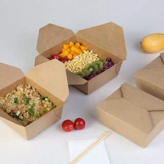 50 cái Hộp Kraft Vuông Đựng Bánh, Sushi, Salad, Trái Cây - HỘP NẮP GÀI