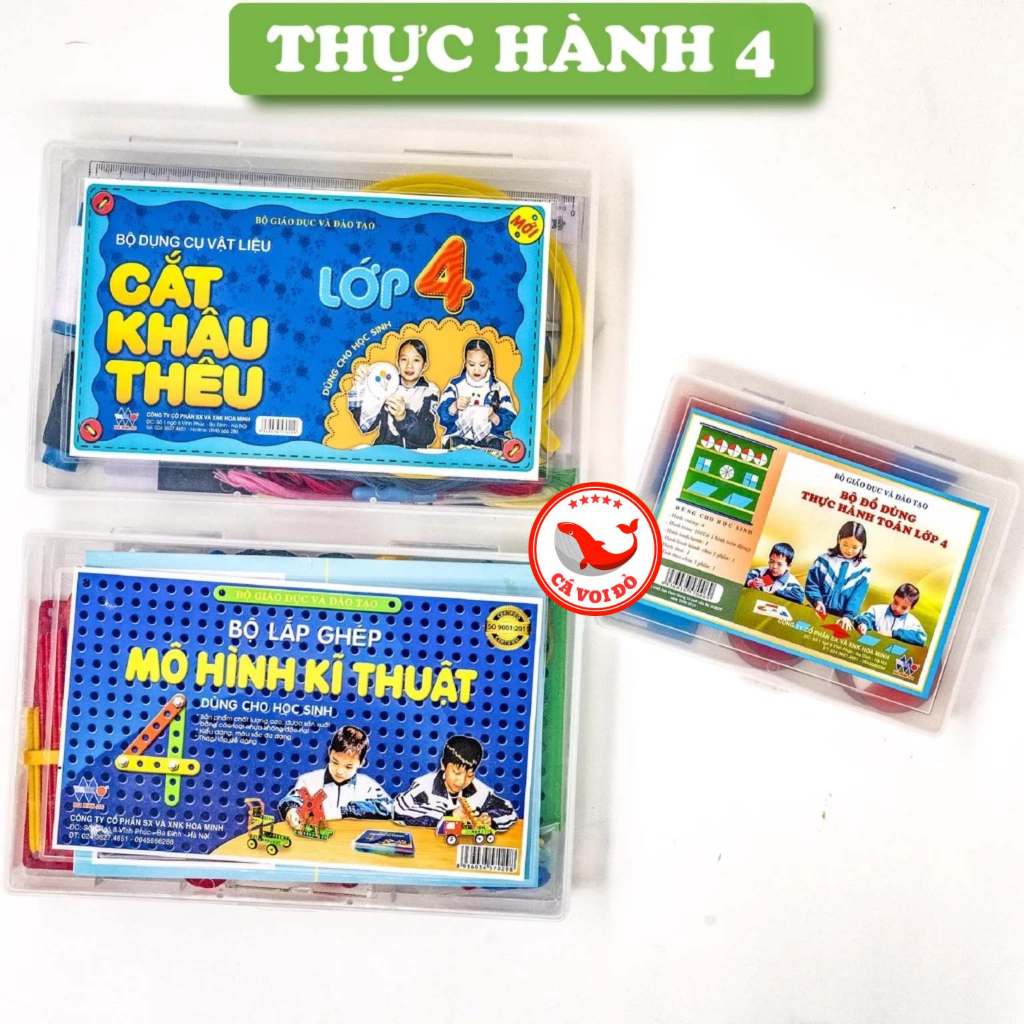 Bộ lắp ghép mô hình kỹ thuật lớp 4 (Toán - kỹ thuật Lắp ghép - Cắt khâu thêu ) mới nhất theo thông t