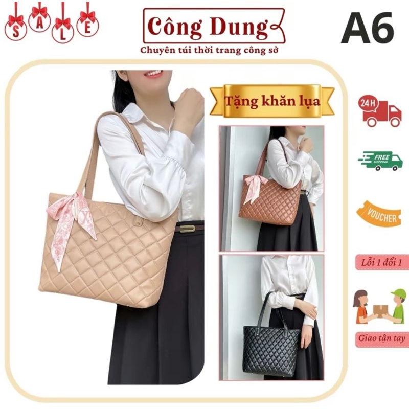 Mã A6 túi công sở đeo vai da mềm trần ô trám size vừa túi nữ xinh đẹp ( tặng khăn lụa)