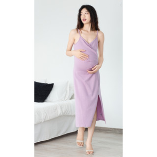 Đầm bầu hai dây 4 mùa, basic dáng A xẻ gối Snugg - SNU2150