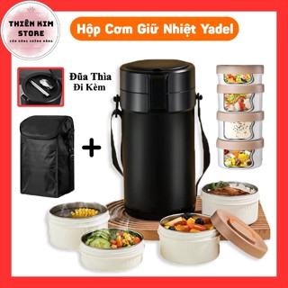 Hộp cơm giữ nhiệt YADEL Cà Mèn Đựng Cơm Tặng 1 bộ đũa thìa Chất liệu Inox 304,Khay Riêng Biệt Cách nhiệt 6 lớp