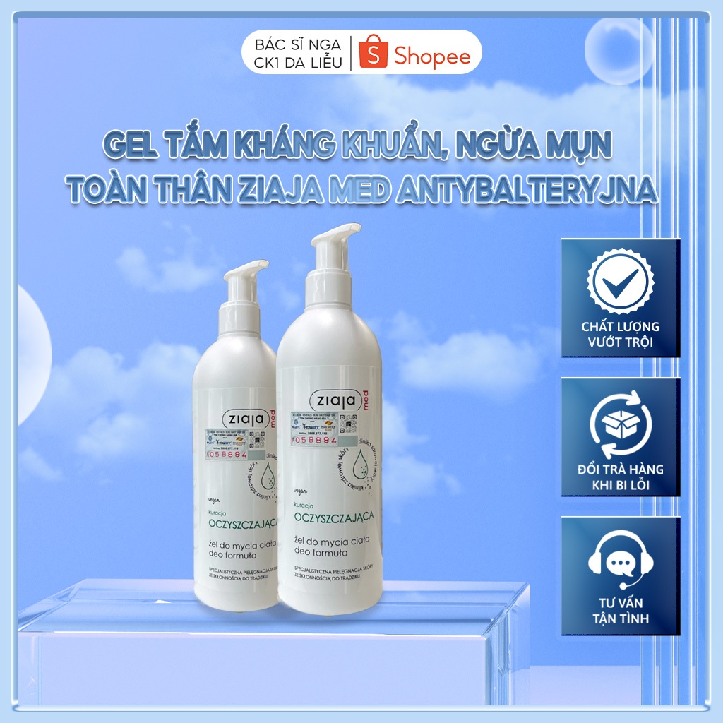 [CHÍNH HÃNG] Gel tắm kháng khuẩn, ngừa mụn toàn thân Ziaja Med Antybalteryjna (Chai 400ml)
