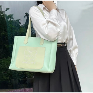 Mã A9 túi xách tote da Pu size 32 thêu gấu dễ thương 3 ngăn( Ảnh thật)
