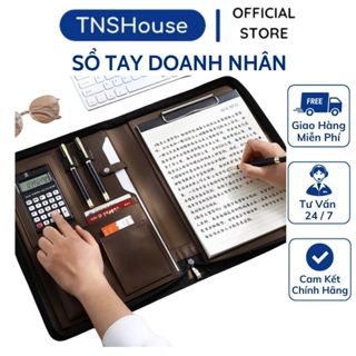 Sổ Doanh Nhân Da Kéo Khóa Đi Kèm Máy Tính 8 Chữ Số Ngăn Laptop 14 Inch