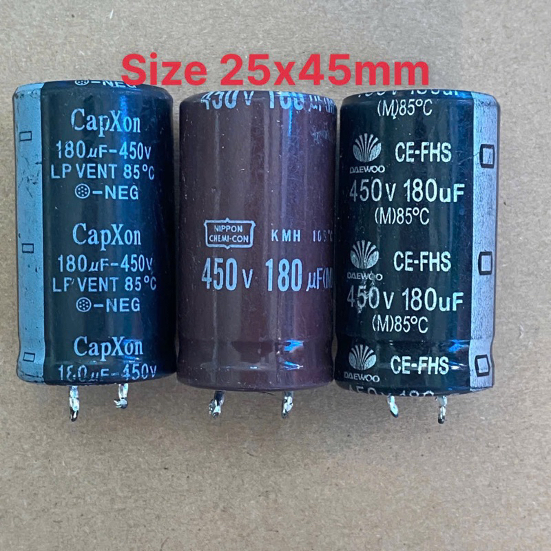 Tụ hoá 180uf 450v chân cứng 25x45mm