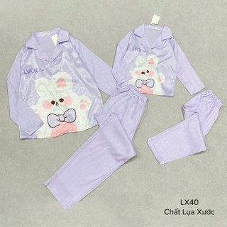  Set bộ đồ đôi mẹ và bé pijama tay dài quần dài chất lụa xước cao cấp 