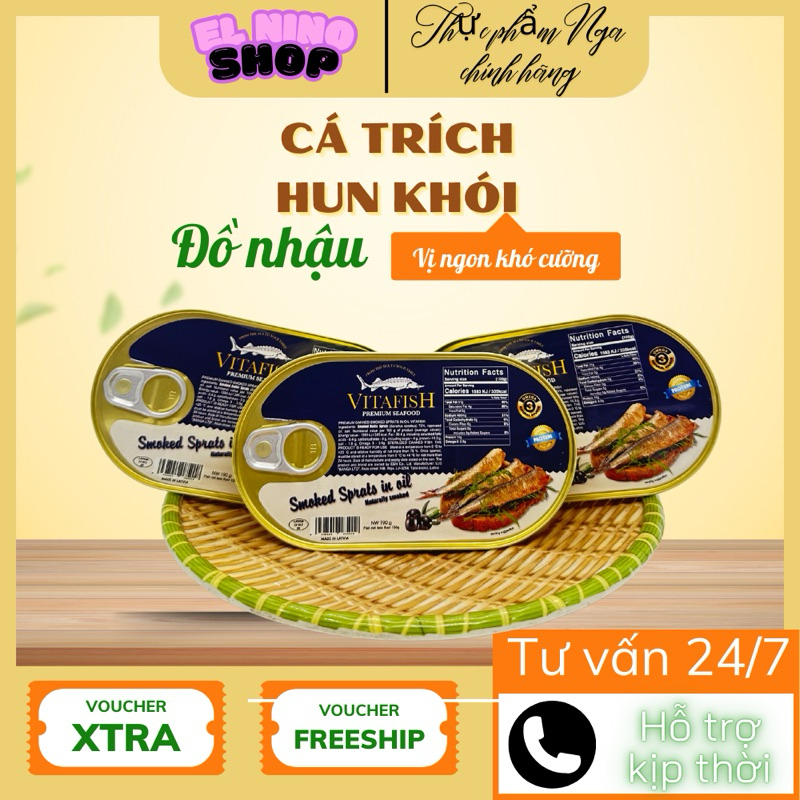Cá trích hun khói Vitafish 190g , Cá hộp ngâm dầu Nga
