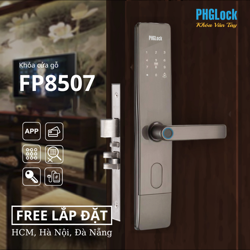 Khóa Vân Tay Và Thẻ Từ Cao Cấp PHGLock FP8507 - Tích Hợp App, Mở Khóa Qua Internet, Bảo Mật Tối Đa
