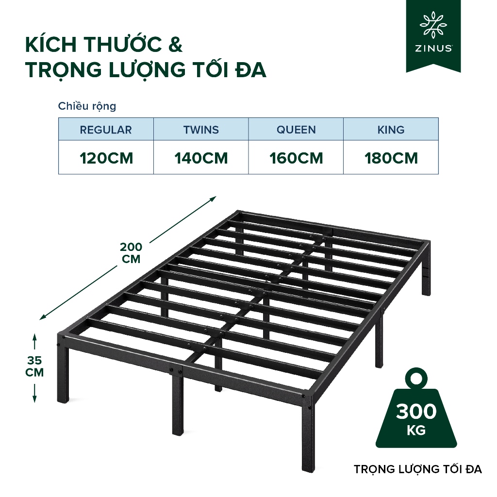 Giường Sắt Với Thanh Đỡ Bằng Thép -  Elias 14in metal platform bed frame | BigBuy360 - bigbuy360.vn
