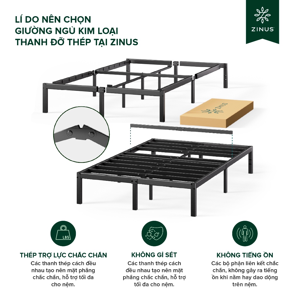 Giường Sắt Với Thanh Đỡ Bằng Thép -  Elias 14in metal platform bed frame | BigBuy360 - bigbuy360.vn