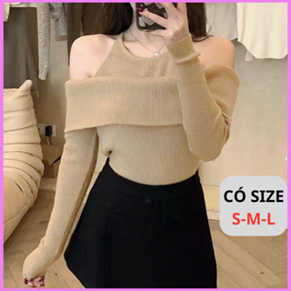 [CÓ SIZE] Áo Thun Trễ Vai Tay Dài RANSHI Thiết Kế Cổ Yếm Xinh Xắn Phong Cách Hàn Quốc Dễ Phối Chất Thun Gân Dày - RA261