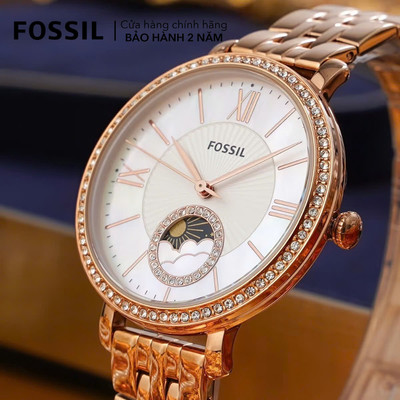 Đồng hồ nữ Fossil Jacqueline Sun and Moon, khảm xà cừ, đính đá, dây kim loại, mặt số 36 MM, màu vàng hồng, ES5165