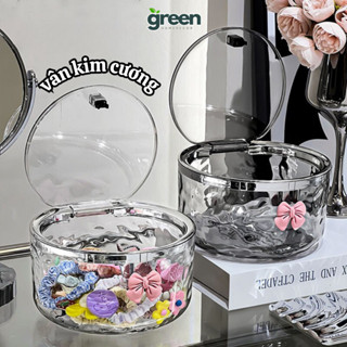 Hộp đựng đồ trong suốt vân kim cương có nắp bấm Greenhome, Hộp đựng kẹp tóc trang sức đa năng