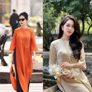  Áo dài cách tân nữ dáng suông tay lỡ,chất liệu gấm tơ cho các nàng thơ chụp hình cưới hỏi lễ tết đẹp 