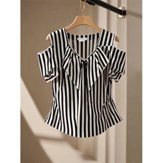 Áo sơ mi sọc trễ vai SOBIN Big Size, áo thời tranng sơ mi nữ SM139