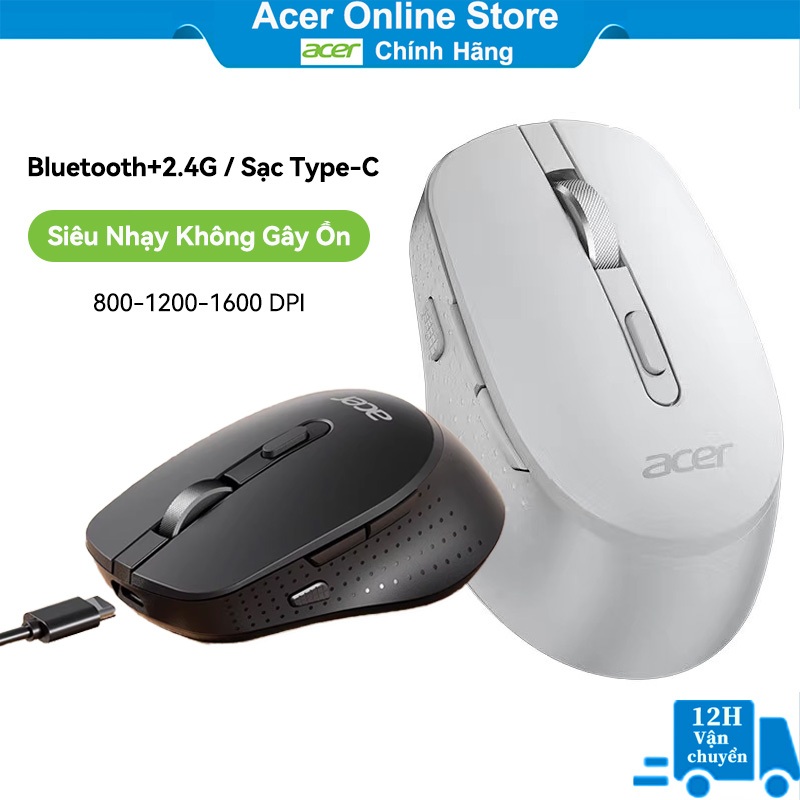 Chuột Không Dây Acer Bluetooth + 2.4GHz Click Không Gây Tiếng Ồn, Chuột nhạy xài được Tương thích tốt với laptop MAC nha
