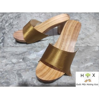 Guốc Gỗ Guốc Mộc Cao 7 Phân Đế Vuông Quai Lụa Bảng Lớn ( đế cao su 2 lớp )