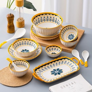 [CAO CẤP] Bộ chén đĩa gốm sứ cao cấp men bóng hoạ tiết BOHEMIA, bộ đồ bàn ăn phong cách Nhật Bản lẻ món