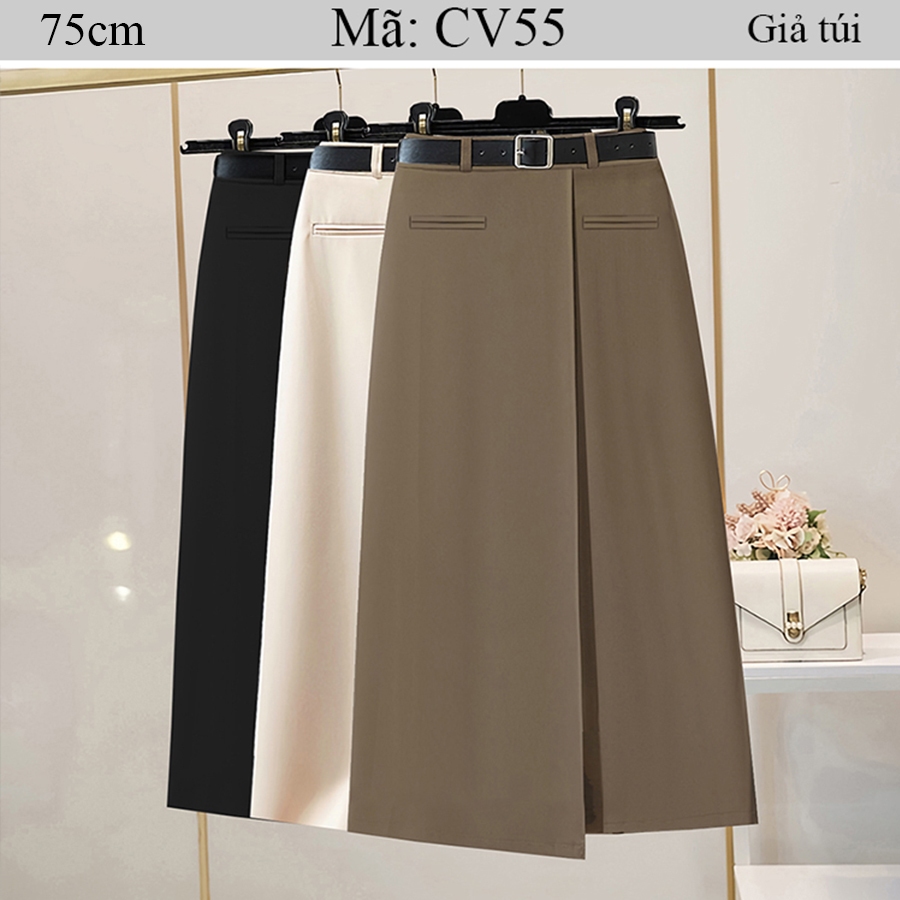 CV55 - Chân váy dáng xuống có tà đắp, dài 75cm - KHÔNG KÈM ĐAI