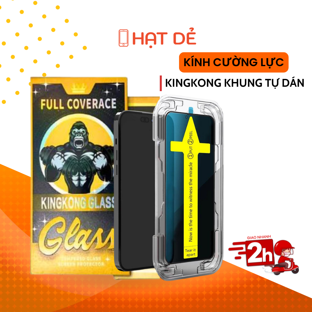 Kính Cường Lực King Kong Full Màn Hình Có Khung Hỗ Trợ Dán Dành cho IP X/Xs/XR/XS Max/11/12/13/14/15/16/Pro/Plus/Pro Max