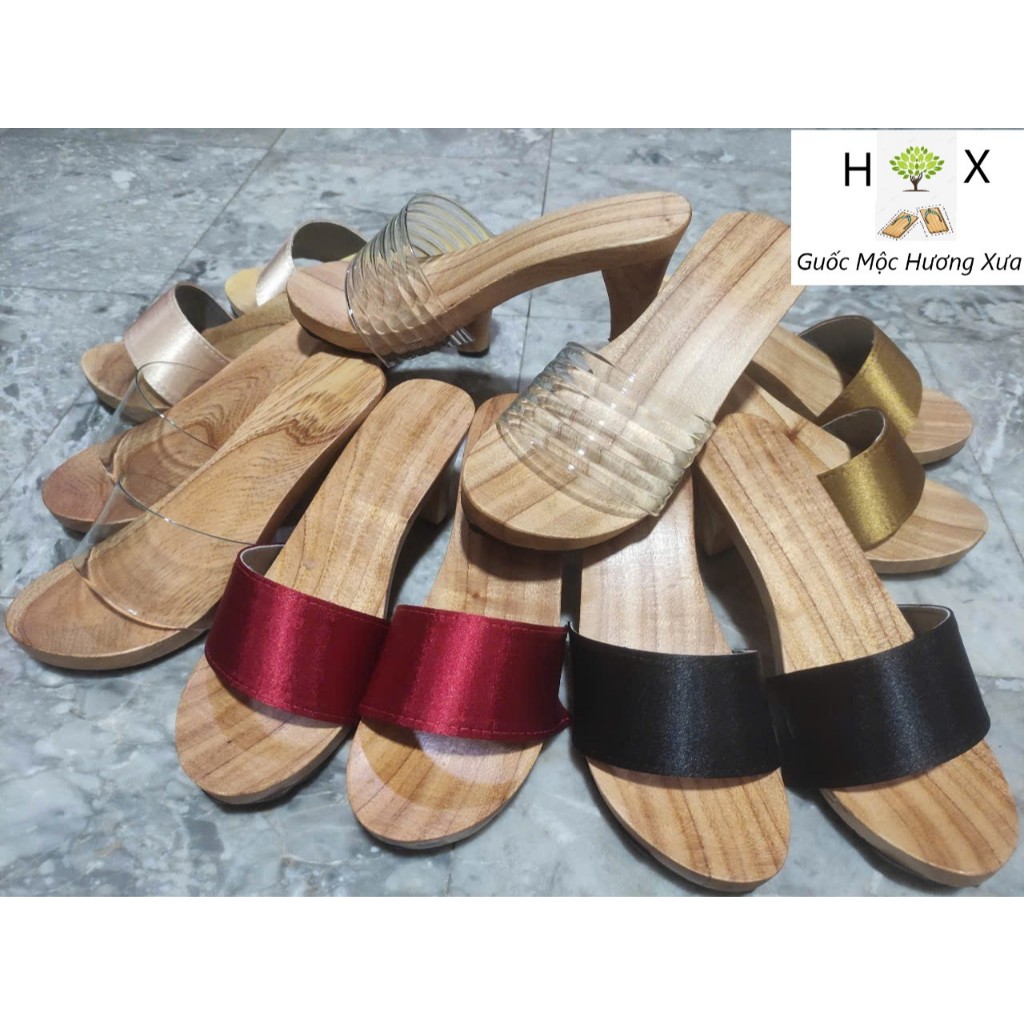 Guốc Gỗ Guốc Mộc Cao 7 Phân Đế Vuông ( đế cao su 2 lớp )