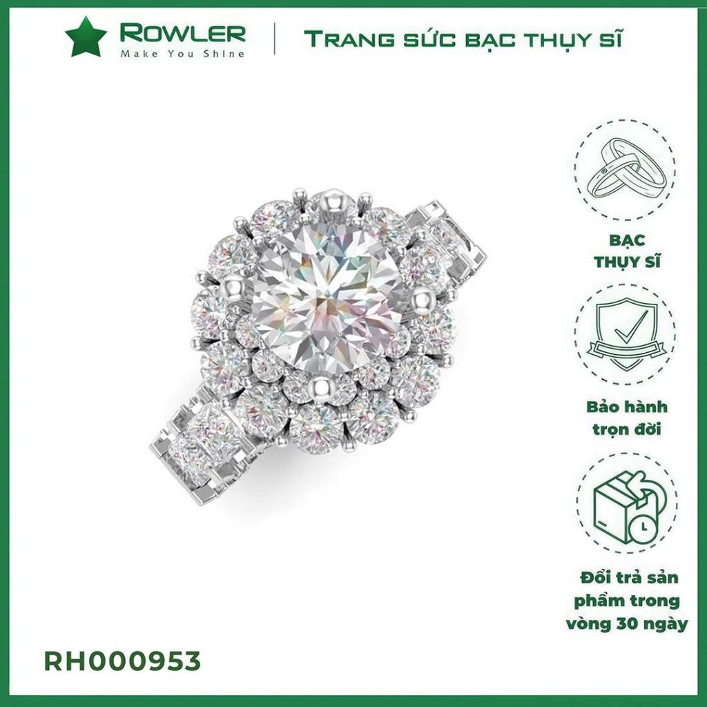 Nhẫn nữ Royal bạc Thụy Sỹ đính full đá Moissanite viên chủ tròn 7.0ly cao cấp ROWLER RH000953