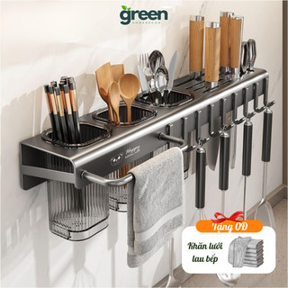 Kệ để đũa dao Greenhome, Kệ nhà bếp đa năng treo tường chất liệu thép carbon không cần khoan đục