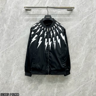 Áo khoác bomber nam nữ MANSHINE in hình tia sét phối 2 màu đen trắng, áo khoác thời trang boy phố cực chất cho mùa đông