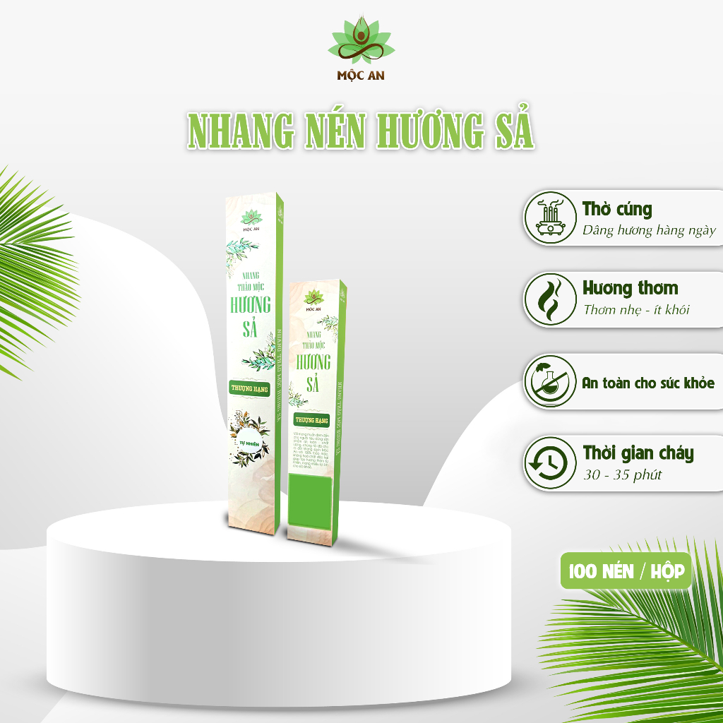 Nhang Sạch Thảo Mộc Hương Sả, Nhang Sạch Không Hóa Chất, Nhang Sạch Mộc An, Không Mùi, Ít Khói