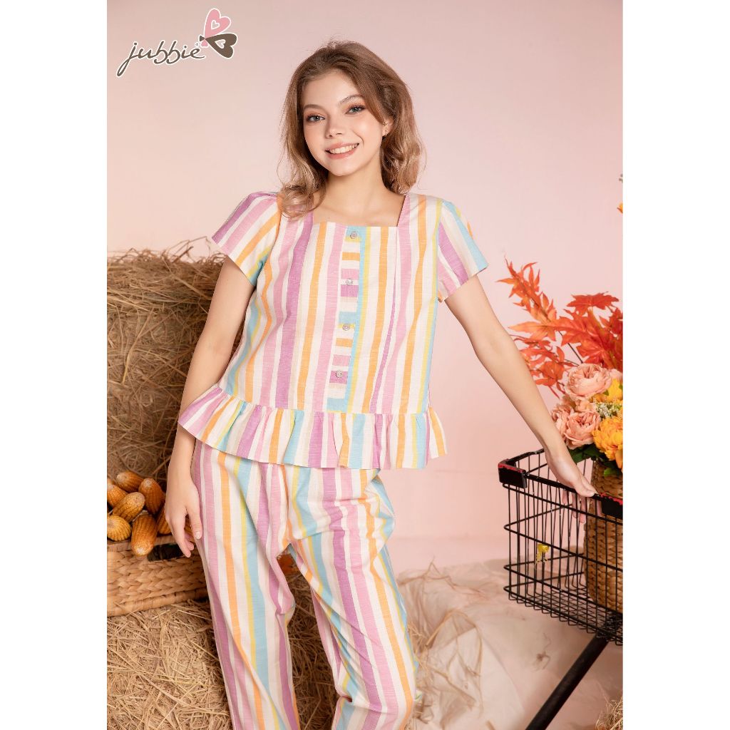 Bộ lửng cổ vuông lai phối bèo mặc nhà JUBBIE - 32503