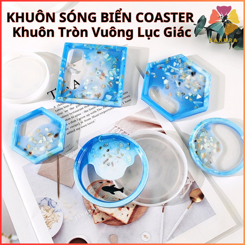 Khuôn Silicon Sóng Biển Coaster Khuôn Tròn Vuông Lục Giác