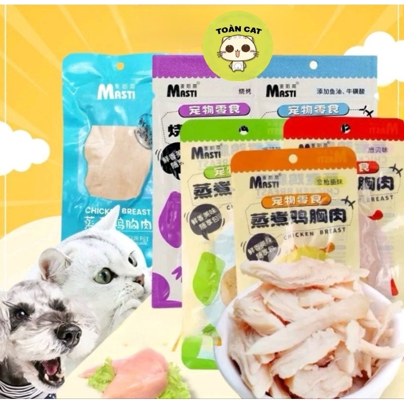 Ức gà hấp Masti ăn liền cho chó mèo gói 40g thơm ngon,dinh dưỡng.