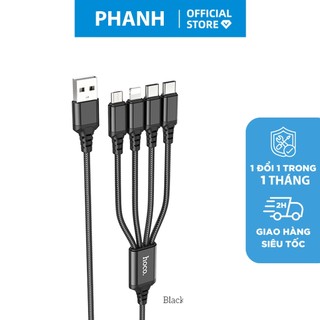 Cáp sạc 4 đầu Hoco X76 USB ra  2 Type C + Micro + LN  đa năng sạc cùng lúc nhiều thiết bị dây sạc nhanh chống rối PHANH