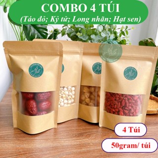  Combo 4 túi Táo đỏ Kỷ tử Long nhãn Hạt sen sấy khô Mộc Miên mỗi túi 50  100g  làm trà dưỡng nhan 
