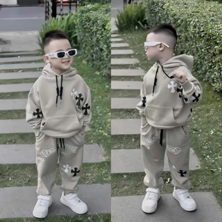 Bộ quần áo nỉ hoodie thu đông cho bé trai hình chôm hít basic trắng đen, set áo nỉ mũ quần jogger trẻ em,TPKIDS,[M866]