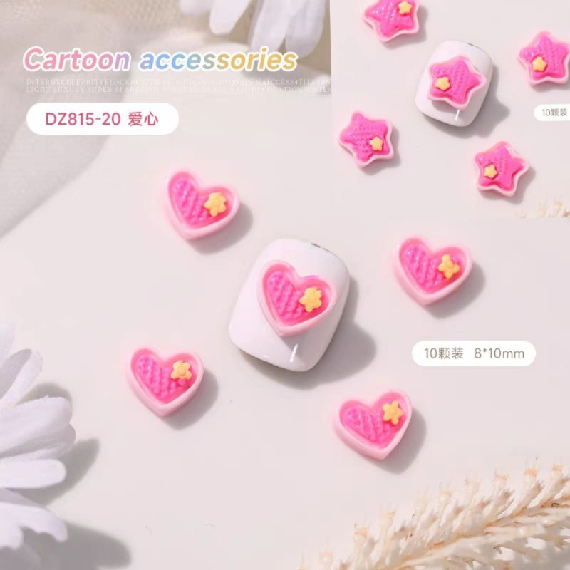 Charm tim hồng ,charm sao hồng túi 10 chiếc charm gắn trang trí móng . Túi 10 cái