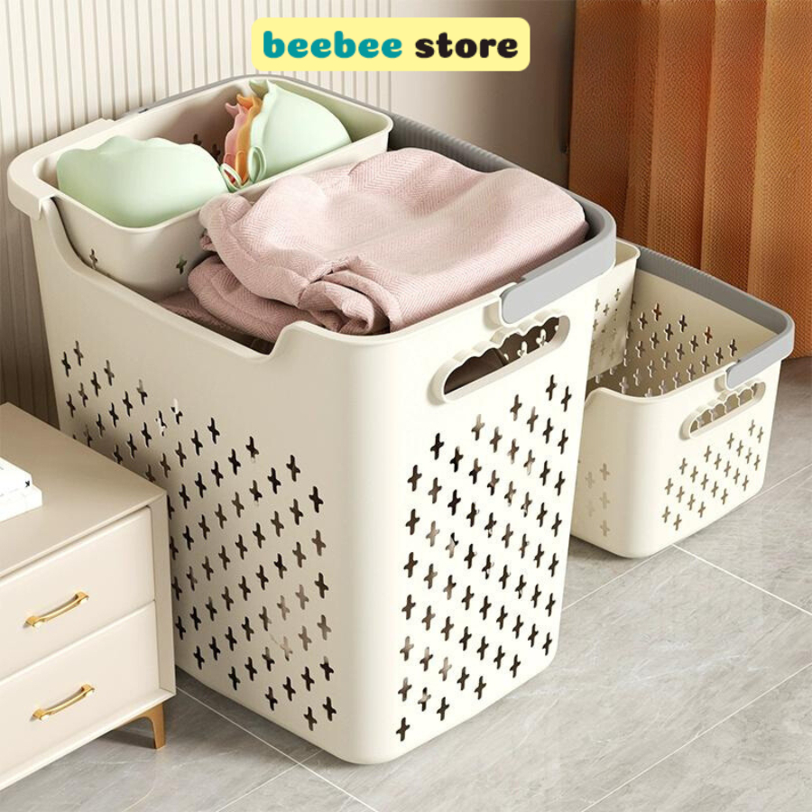 Giỏ Đựng Quần Áo Bẩn 2 Kích Thước, Giỏ Đựng Đồ Giặt Kèm Khay Nhỏ Để Đồ Lót Q048