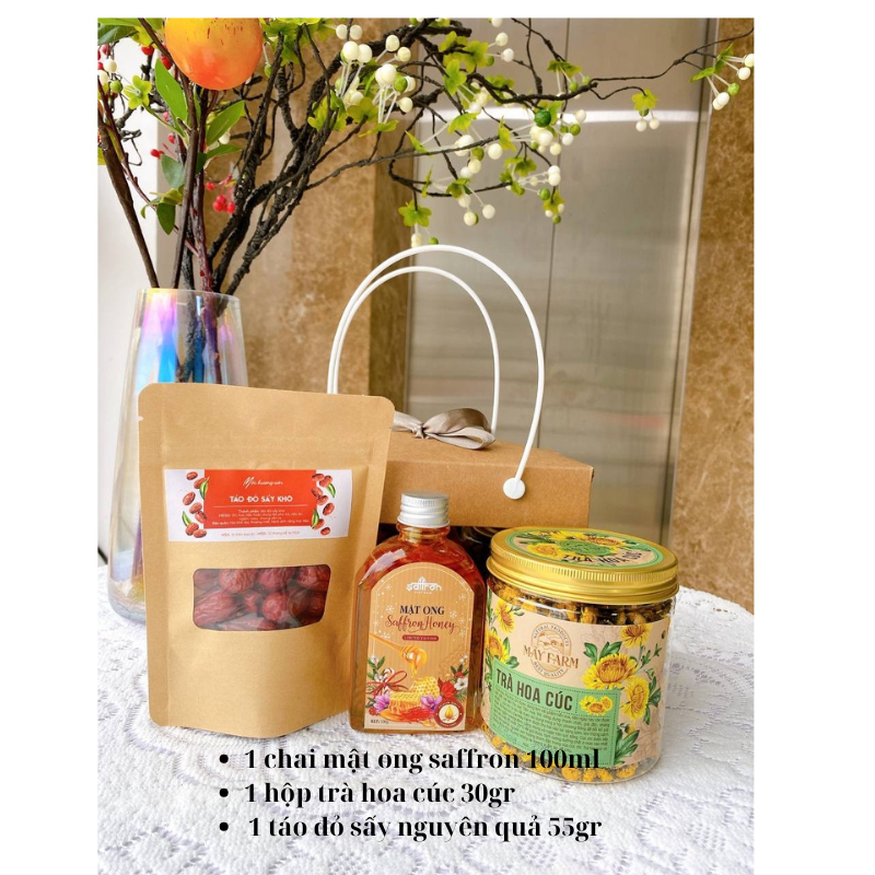 Set quà 8/3 tặng gia đình, bạn bè có Saffron ngâm mật ong, trà cúc táo đỏ thương hiệu Saffron Việt Nam