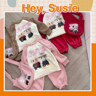 Bộ Đồ Bé Gái Chất Liệu Nỉ Labubu Kèm Túi Size 8-29kg Hey Susie