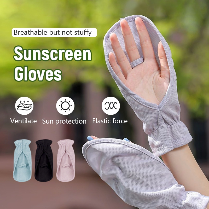 Găng tay chống nắng bằng lụa băng-Găng tay hở ngón đạp xe ngoài trời-phong cách mỏng mùa xuân hè, không trơn trượt