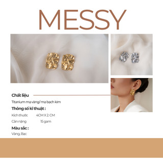Bông tai nữ bản to hình chữ nhật Messy Jesmee thiết kế độc lạ cá tính  - E6580