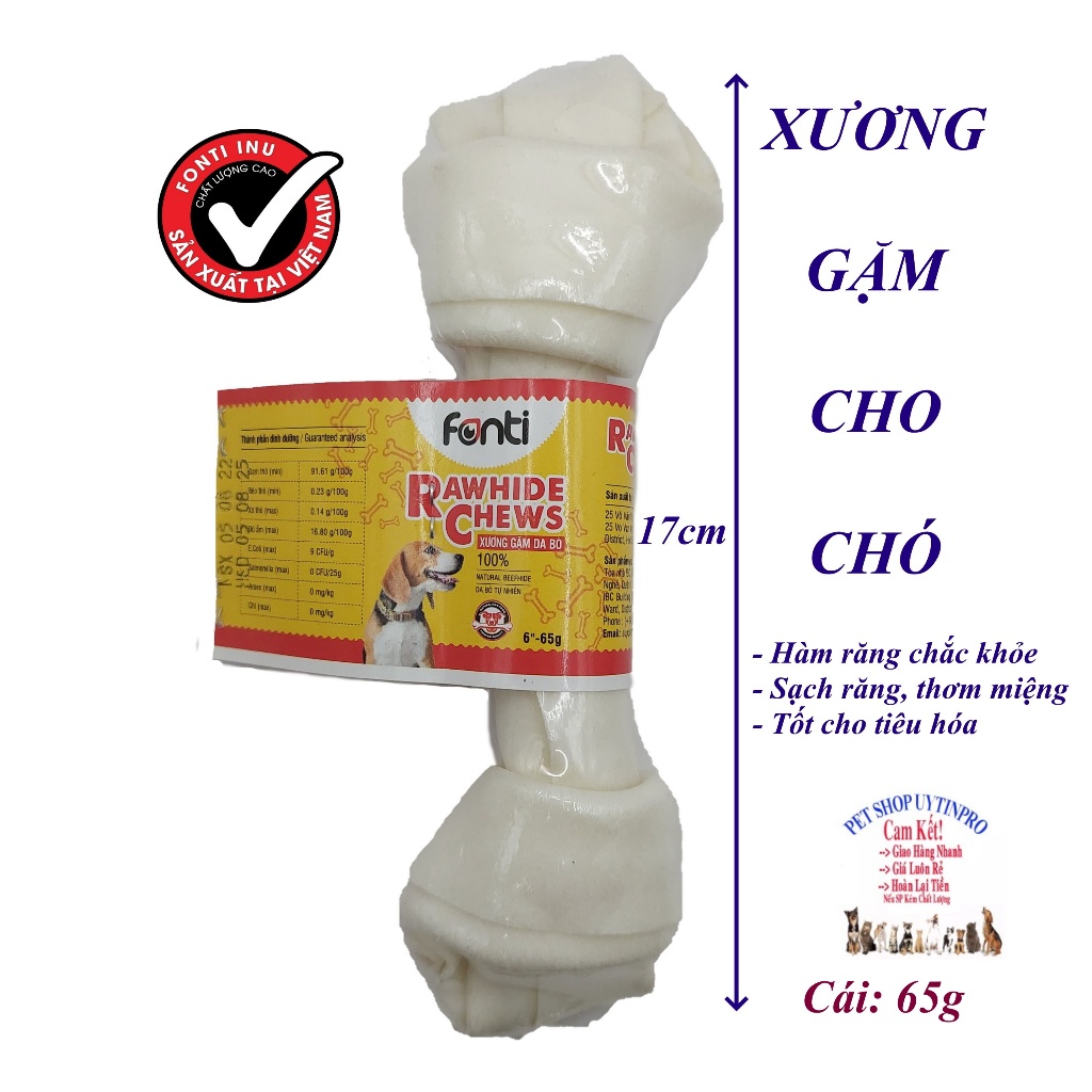 XƯƠNG GẶM CHO CHÓ Fonti C22 Xương da bò Cây 65g Thơm ngon Làm sạch răng Thơm miệng Hàm răng chắc khỏe SX tại Việt Nam
