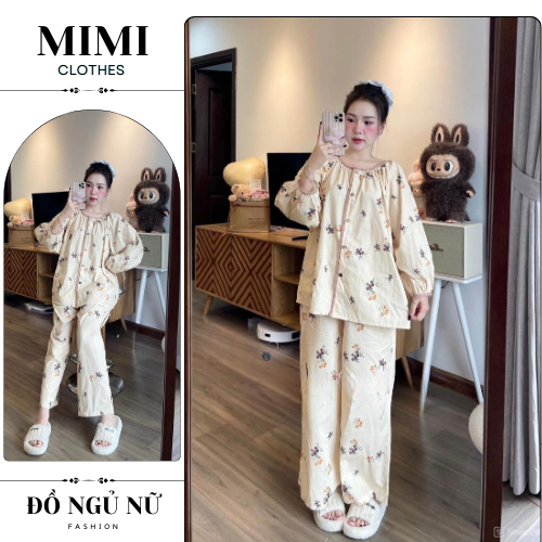 Đồ ngủ pijama, bộ mặc nhà dài tay thu đông họa tiết hoa lâu chất siêu xinh MIMI CLOTHES hcom3177