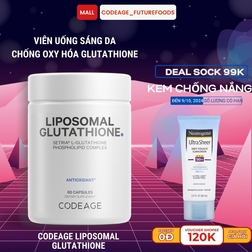 Viên Uống Trắng Da CODEAGE Glutathione Liposomal 500mg và 1000mg, Chống Oxy Hóa, Tăng Sinh Collagen