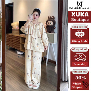 Bộ đồ ngủ nữ mùa hè, bộ pijama nữ dài tay thu đông họa tiết hoa nâu siêu xinh cho nàng diện XUKA BOUTIQUE hcom3177