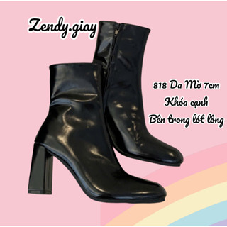 Boot Nữ Cổ Cao Da mờ và Da Bóng Boot Nữ Gót Vuông Da mềm Bên Trong có lót lông