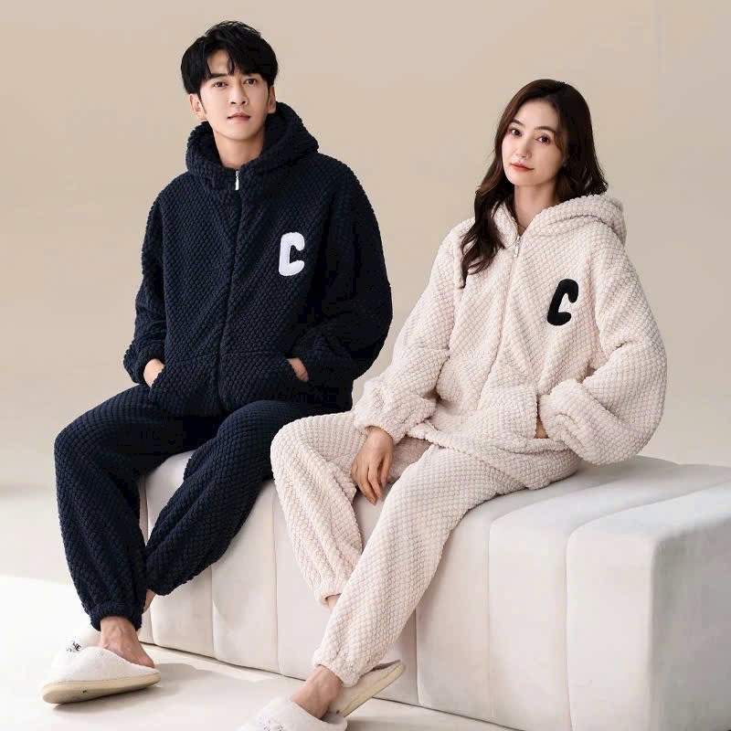 Bộ Đồ Ngủ Bông FreeSize , Bộ Bông Nỉ Hạt Gạo Chữ C Giữ Nhiệt Bo Gấu Mặc Nhà Siêu Ấm 173