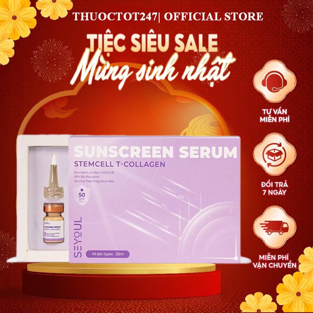 Serum Chống Nắng Tế Bào Gốc T - Collagen 21 Giờ SEYOUL SPF+ 50PA++++ Nâng Tone Kiềm Dầu Hàn Quốc Hộp 4 chai/20ml