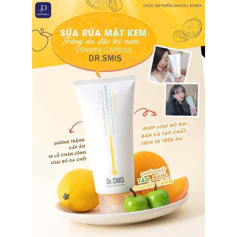 Sữa Rửa Mặt 300ml Giảm Nám, Tàn Nhang, Đồi Mồi Dr.Smis Vitamin Capsule Cleansing Foam – Daycellvietn
